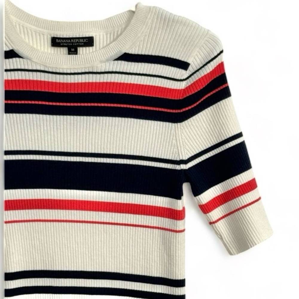 Banana Republic Pink/Black Stripe Stretch-Cotton Fitted Sweater Size Medium - Picture 5 of 6